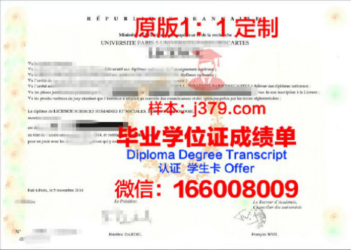 巴黎九大毕业证图片University Paris 9 Diploma